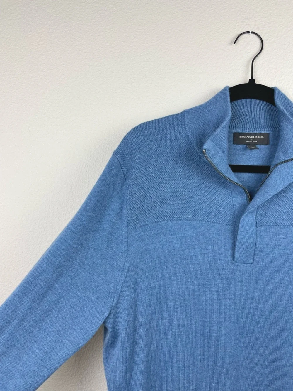 Banana Republic Factory Men's Large Blue Half-Zip Sweater Merino Wool Knit Golf